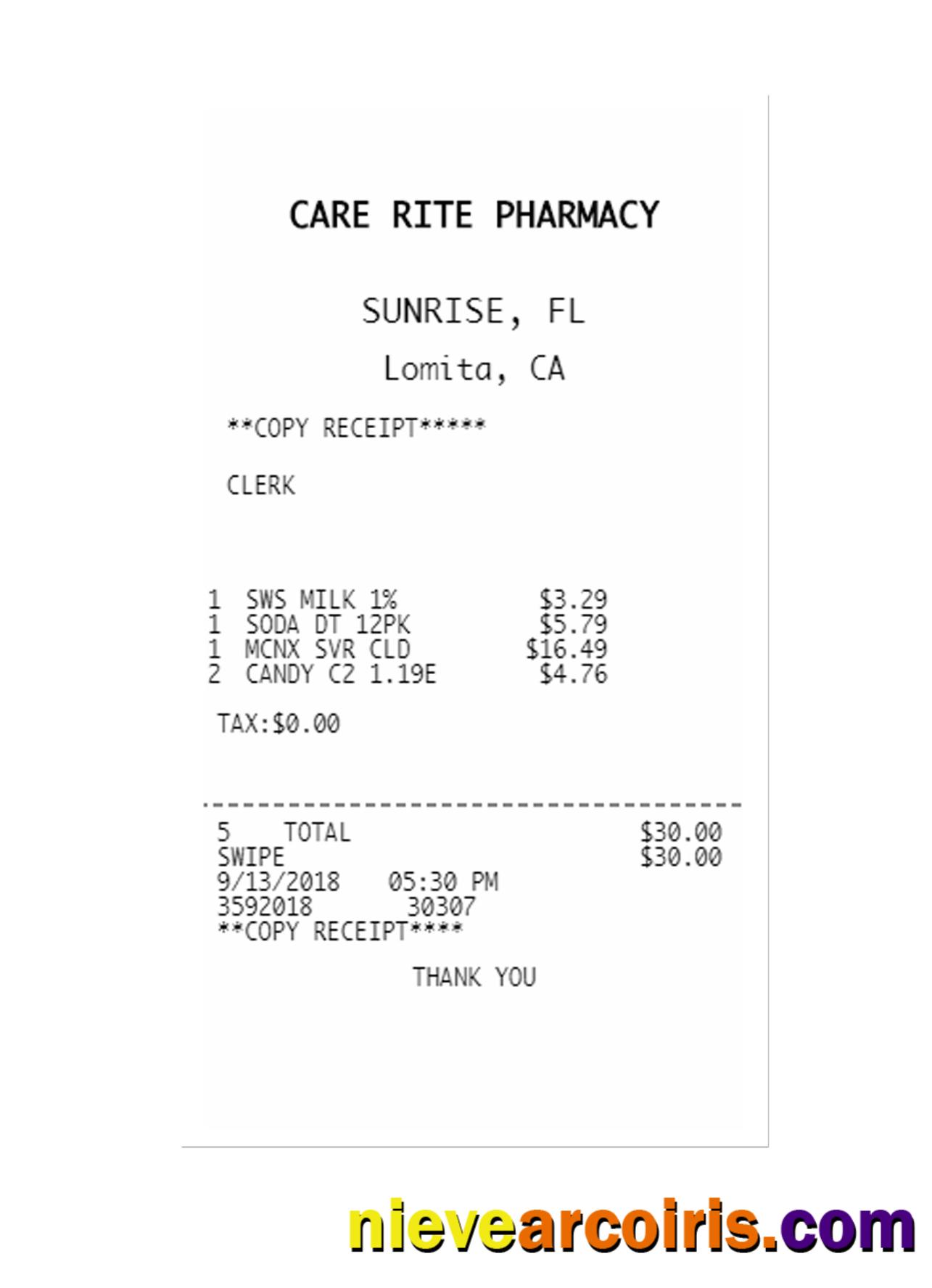 CARE RITE PHARMACY payment check